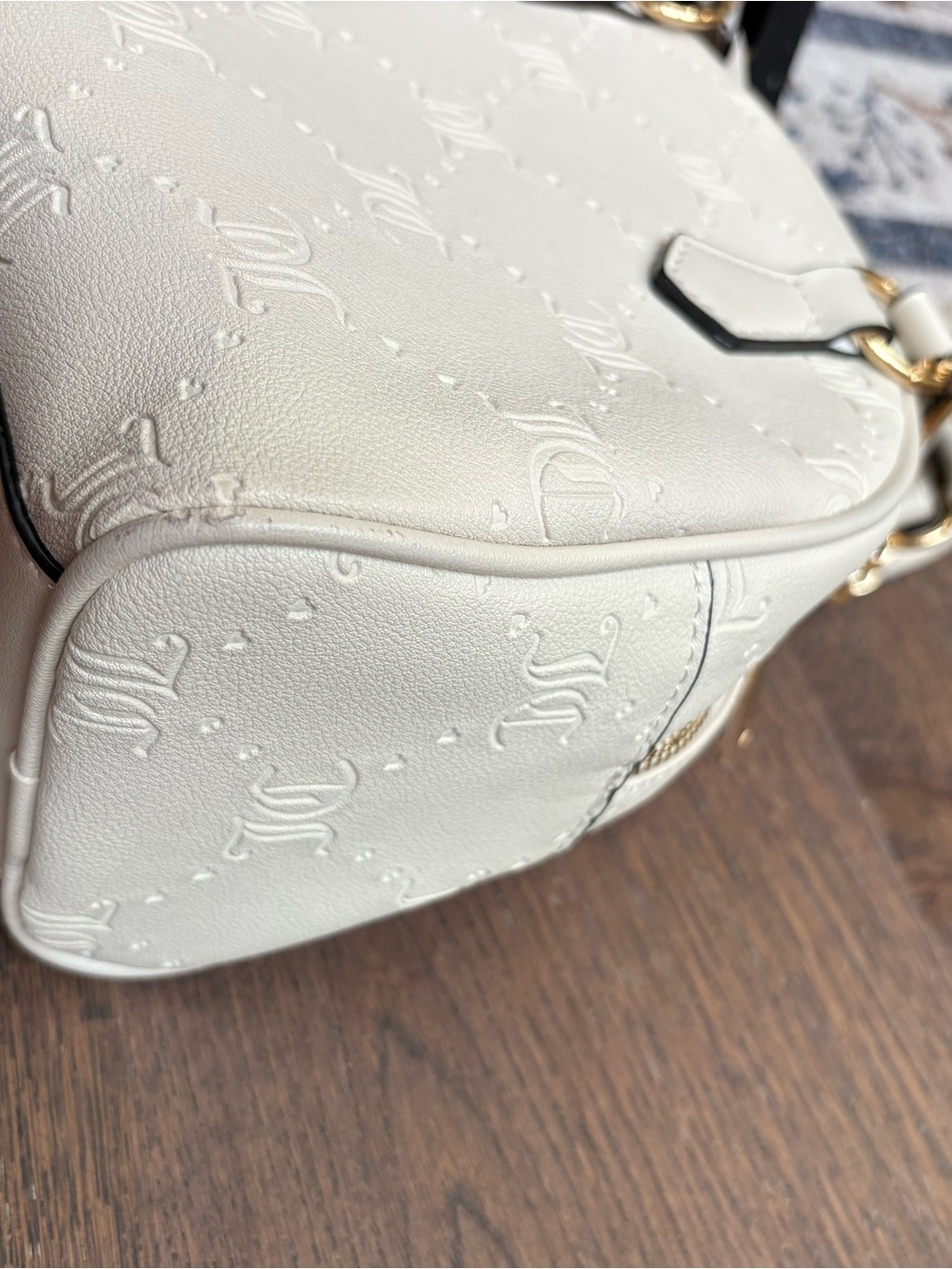 Juicy Couture Cream Monogram Dome Satchel with Gold Chain Accent - Picture 9 of 12